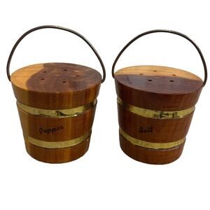 Vintage The Hermitage Wooden Buckets w Handles Salt Pepper Shakers